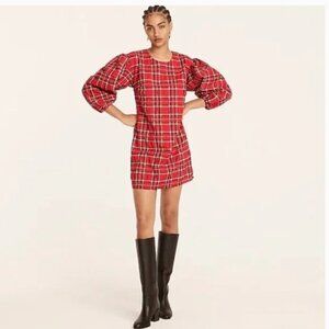 NWT J. Crew Puff-sleeve dress in Good Tidings tartan plaid